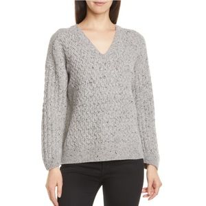 Vince Merino Wool Alpaca Grey Cable Knit Sweater V-Neck Small